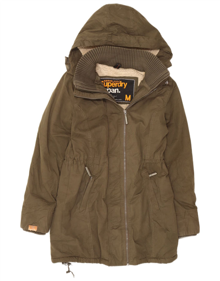 Superdry Parkajakke med hætte til kvinder UK 14 Medium Khaki Polyester