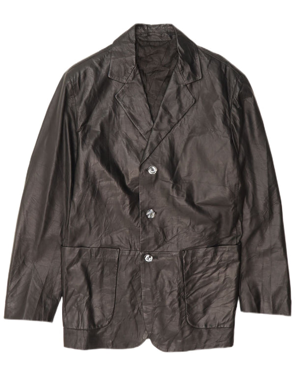 Fratelli Rossetti Mens 3 Button Leather Blazer Jacket IT 50 Large Black