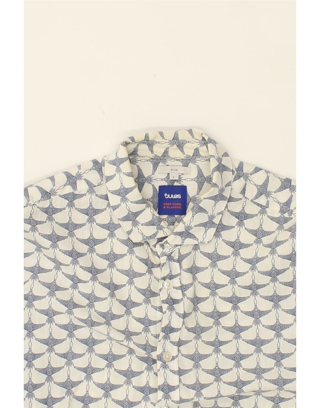 JULES Mens Abstract Pattern Slim Shirt Large White Cotton Vintage Jules and Second-Hand Jules from Messina Hembry 