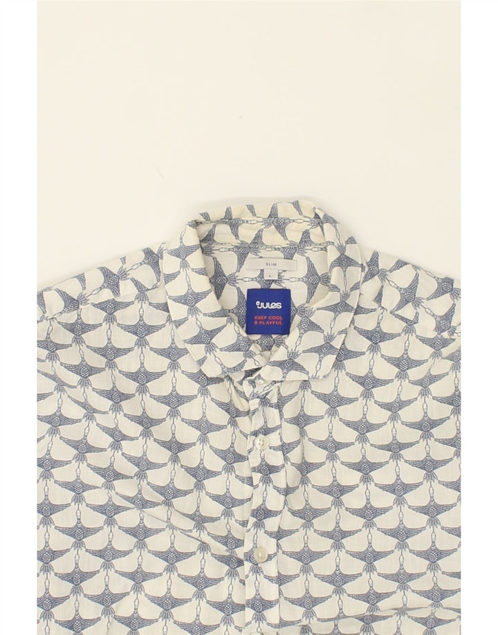 JULES Mens Abstract Pattern Slim Shirt Large White Cotton Vintage Jules and Second-Hand Jules from Messina Hembry 