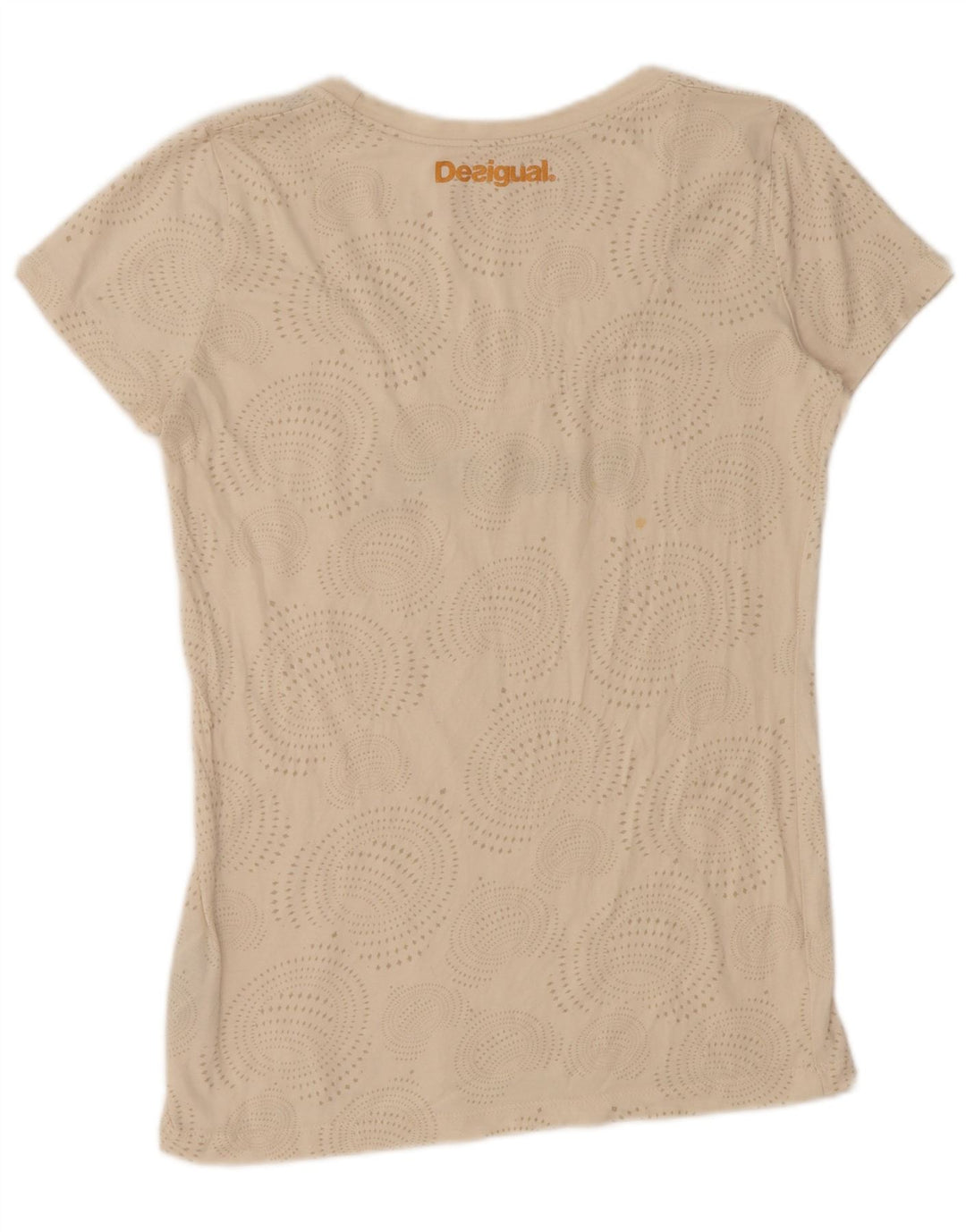 DESIGUAL Grafisk T-shirt top til kvinder UK 14 Stor beige plettet bomuld