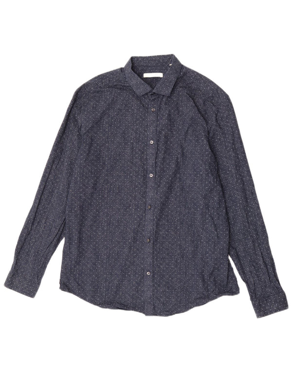 Jack & Jones Herre Premium skjorte størrelse 44 XL Marineblå plettet bomuld