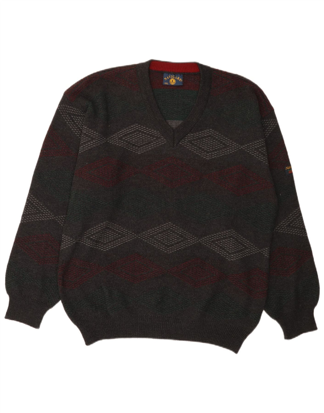 NAVIGARE Herre V-hals sweater 2XL Grøn Argyle/Diamond Merino Uld