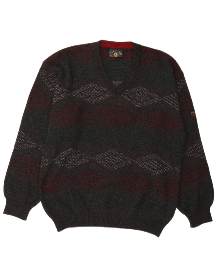 NAVIGARE Herre V-hals sweater 2XL Grøn Argyle/Diamond Merino Uld