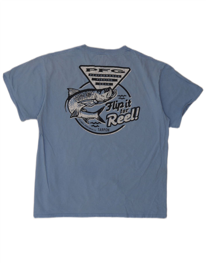 COLUMBIA Herre grafisk T-shirt Top Stor Blå Bomuld