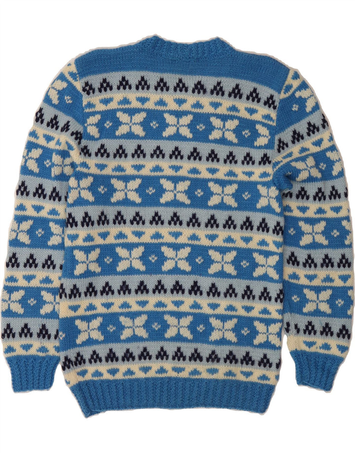 VINTAGE Herre sweater med rund hals, lille blå Fair Isle