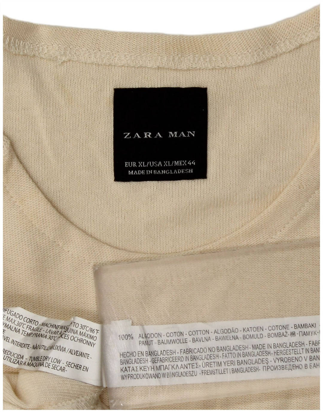 Zara Herre Top Langærmet XL Beige Bomuld