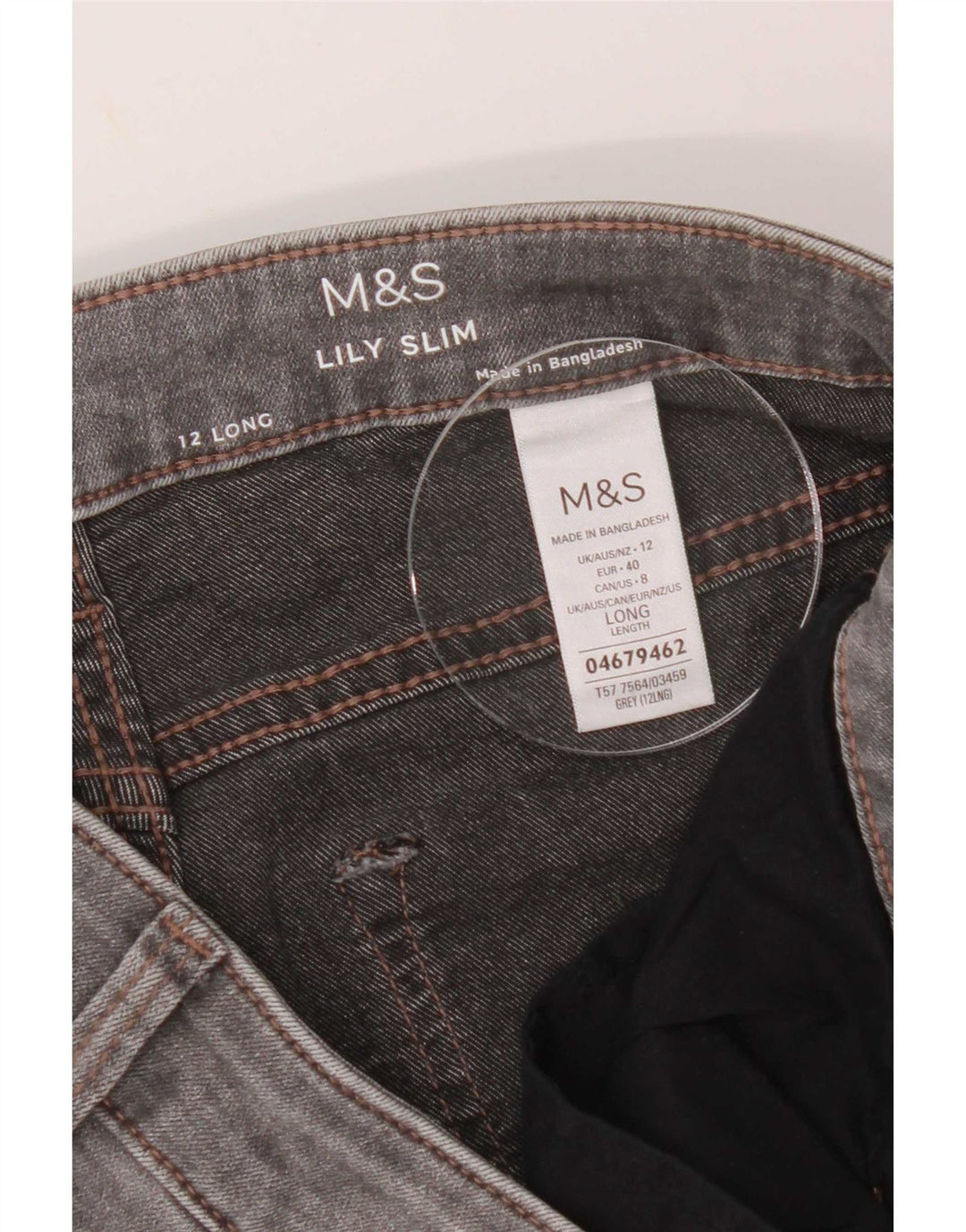 Marks & Spencer Dame Lily Slim Jeans UK 12 Medium W30 L29 Grå Bomuld