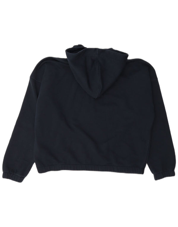 Tommy Hilfiger Dame Crop Zip Neck Hoodie Jumper UK 16 Large Navy Blue