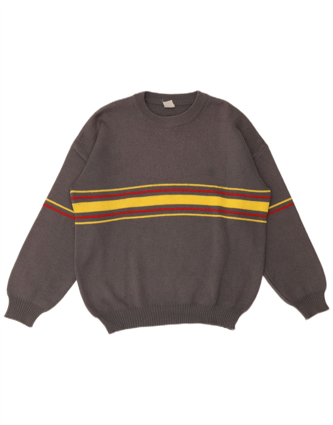 Vintage herre rund hals sweater stor grå stribet