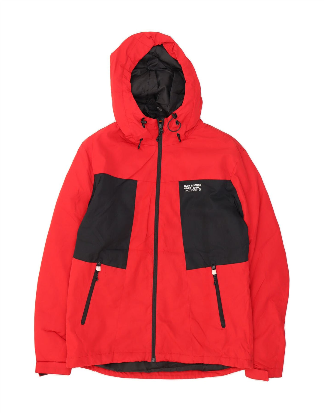 JACK & JONES Mens Hooded Windbreaker Jacket UK 40 Large Red Colourblock Vintage Jack & Jones and Second-Hand Jack & Jones from Messina Hembry 