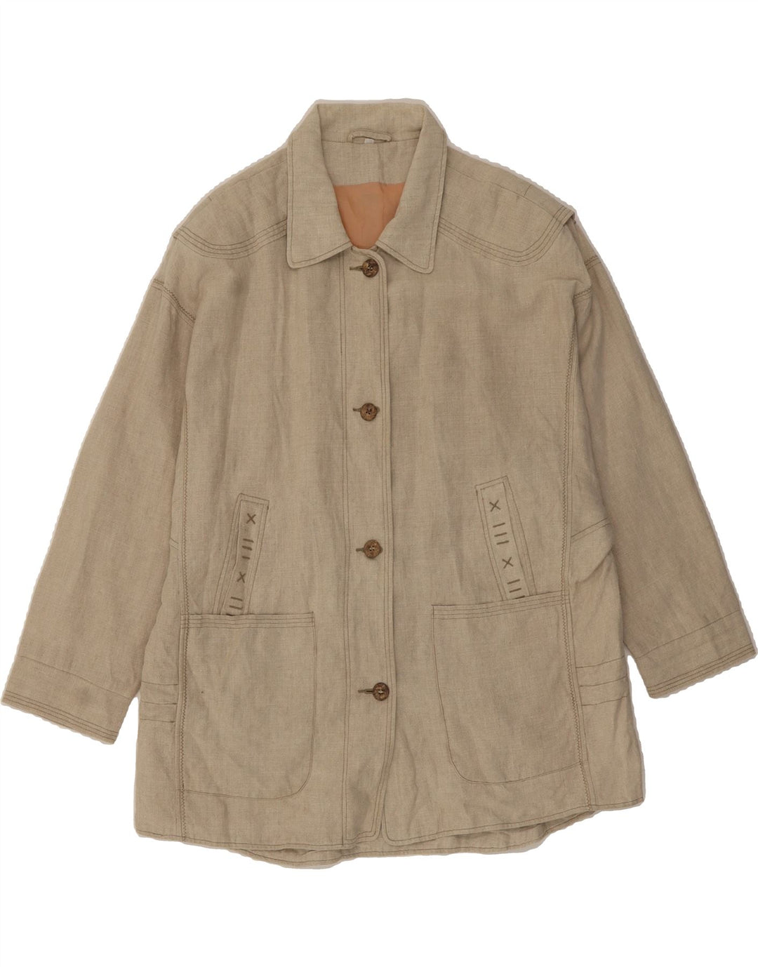 VINTAGE Womens Overcoat UK 16 Large Beige Linen Vintage Vintage and Second-Hand Vintage from Messina Hembry 