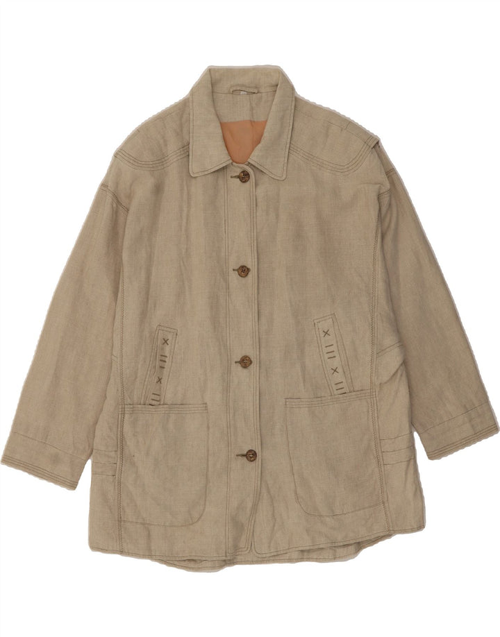 VINTAGE Womens Overcoat UK 16 Large Beige Linen Vintage Vintage and Second-Hand Vintage from Messina Hembry 