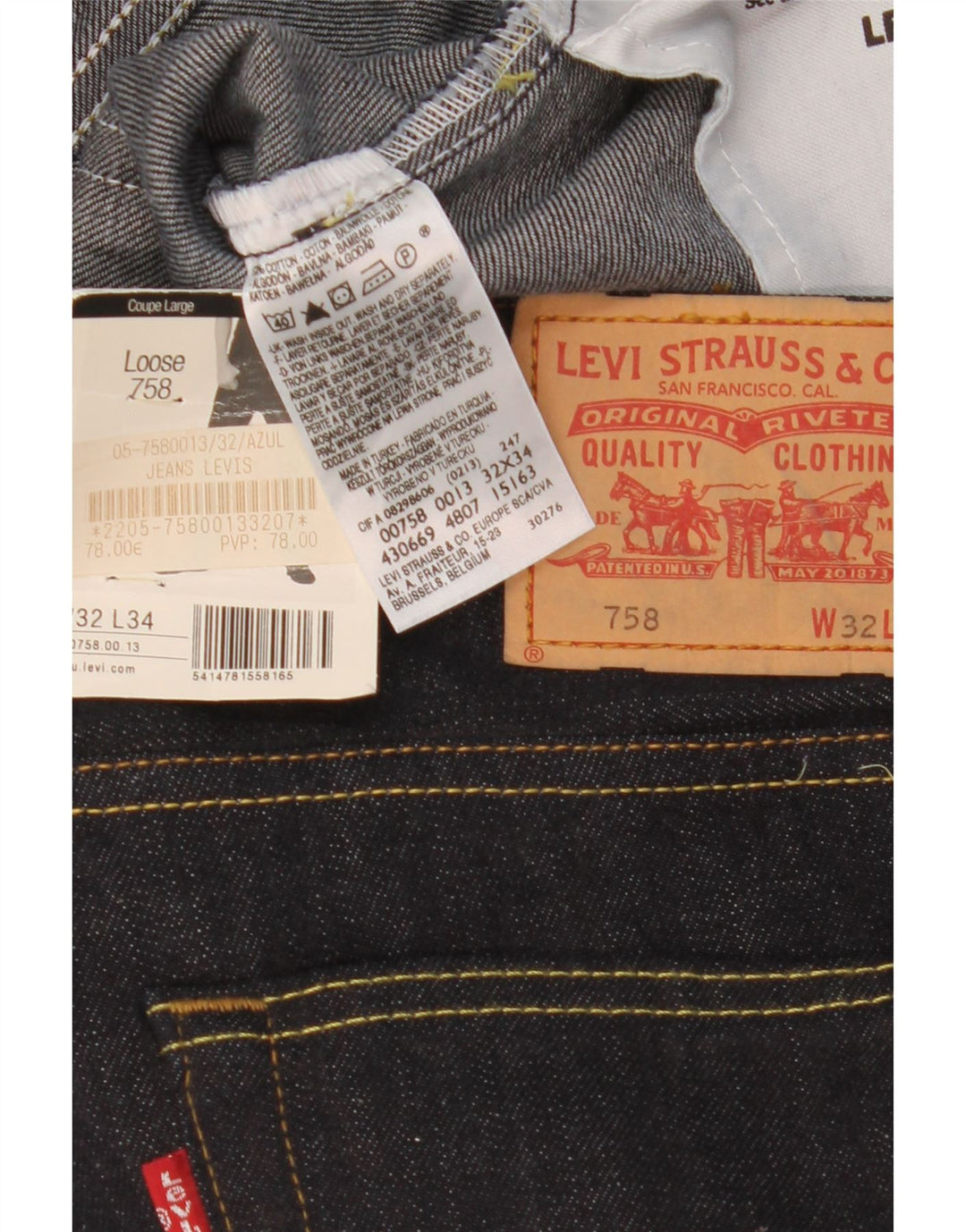 Levi's Herre 758 løse jeans W32 L29 Marineblå bomuld
