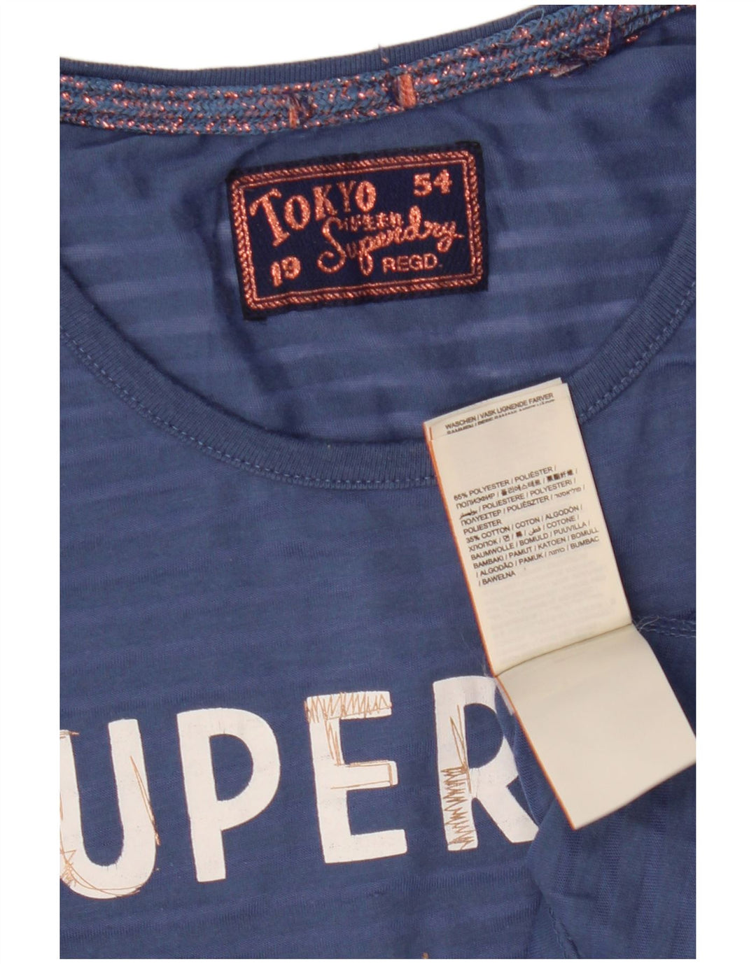 Superdry grafisk T-shirt top til kvinder UK 10 Lille blå polyester