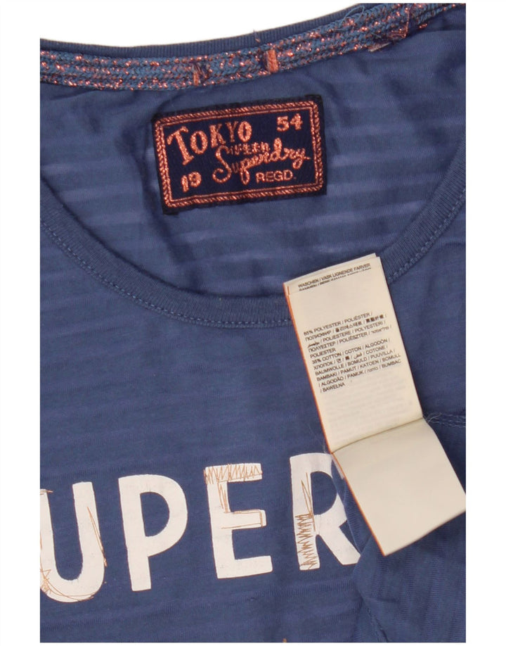 Superdry grafisk T-shirt top til kvinder UK 10 Lille blå polyester