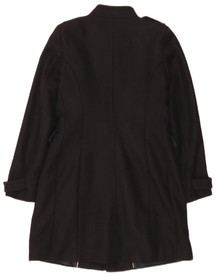 Zara Womens Military Double Breasted Coat UK 12 Medium Black Wool