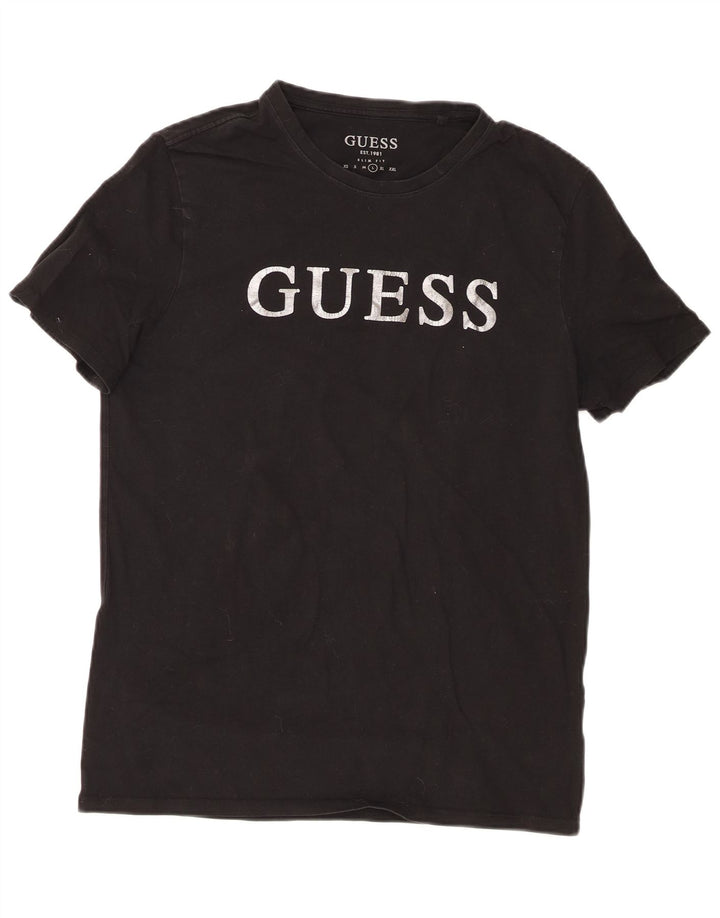 Guess Herre Slim Fit Grafisk T-Shirt Top Stor Sort