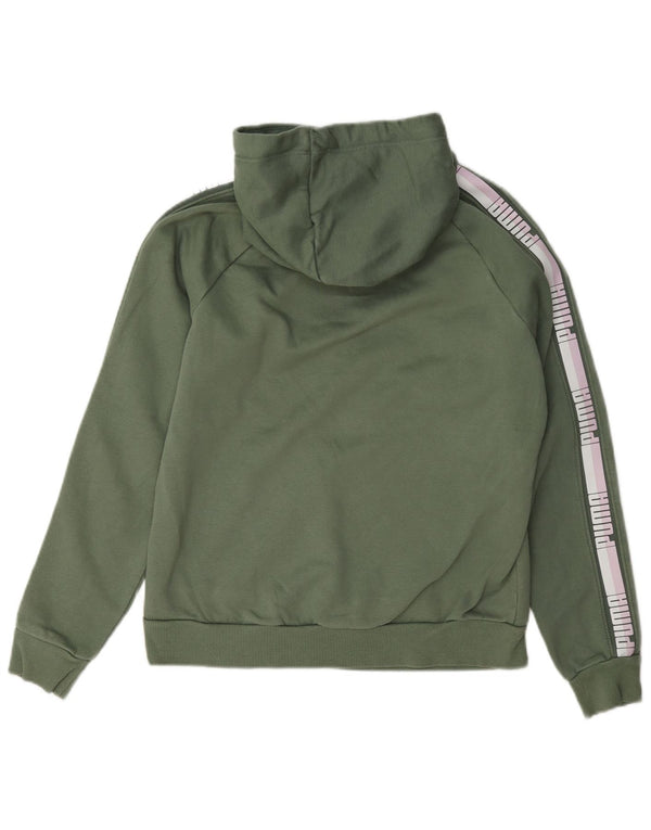 Puma Graphic Hoodie Jumper UK 12 Medium Green Colourblock Cotton