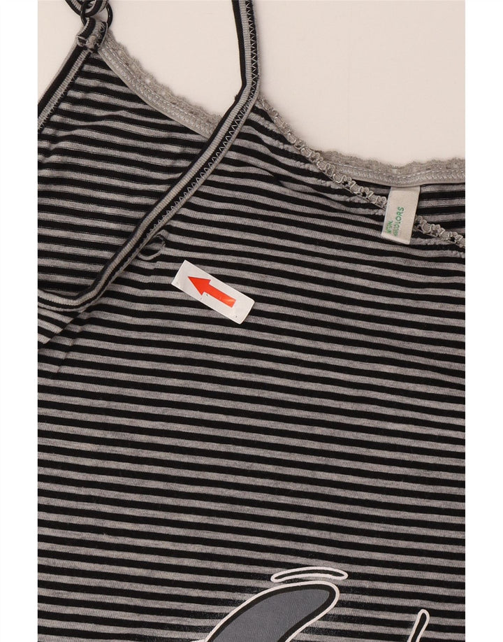 Benetton Dame Grafisk Crop Cami Top UK 10 Small Gråstribet
