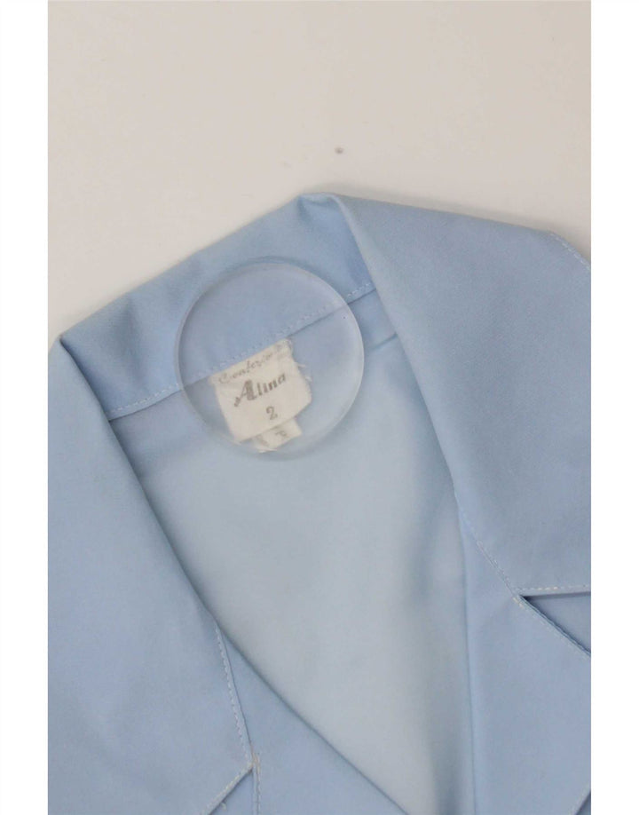 Vintage kortærmet skjortebluse til kvinder UK 14 Medium Blue Polyester