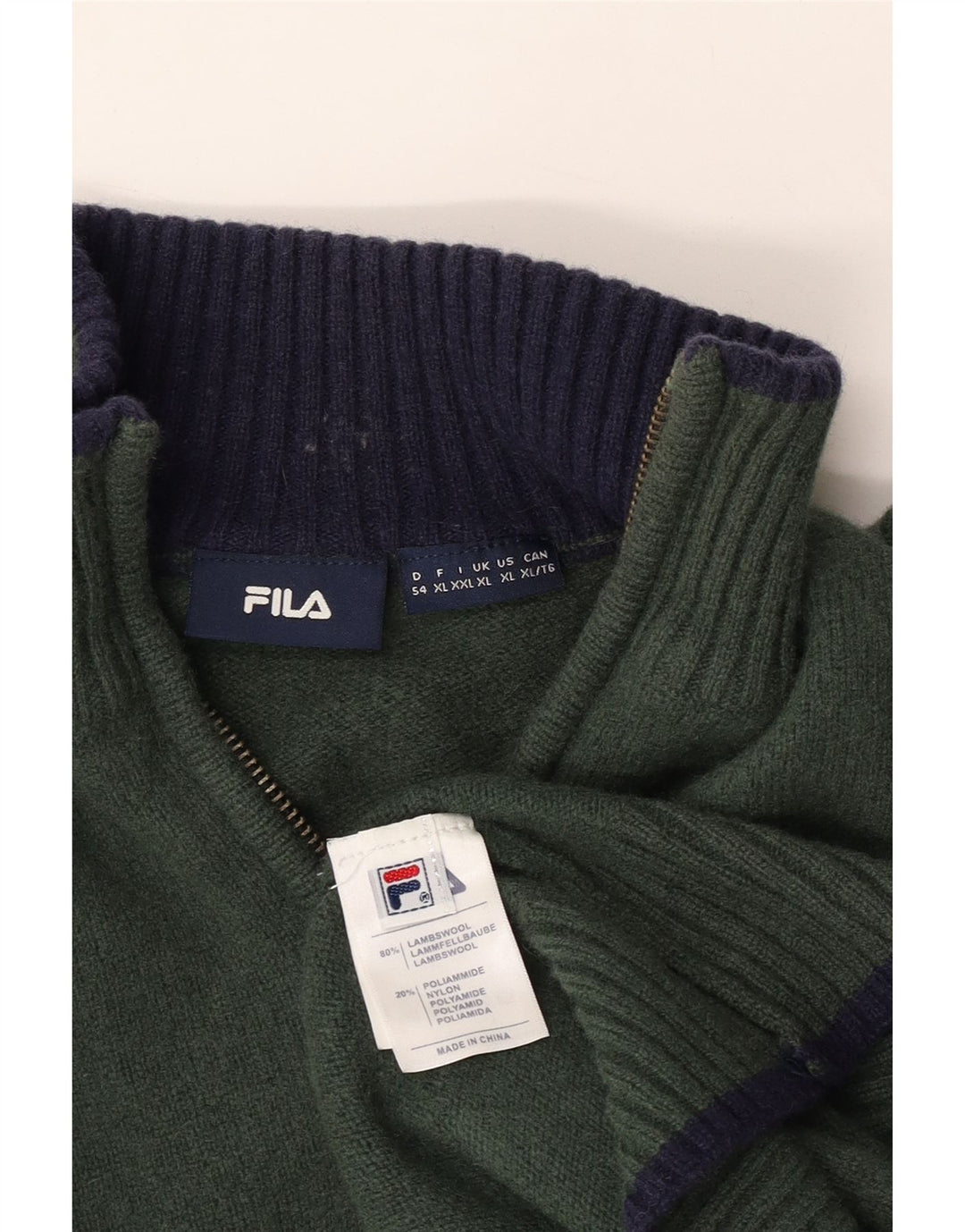 FILA sweater med lynlås til kvinder UK 18 XL Khaki lammeuld
