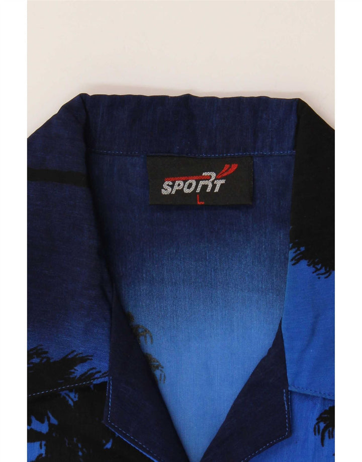 Vintage Hawaiiansk kortærmet skjorte til mænd, stor blå polyester