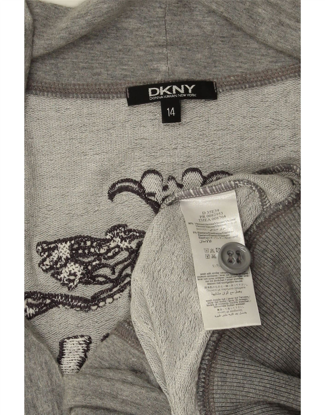 DKNY Kvinders grafisk cardigantrøje UK 14 Medium Grey Flecked Viscose