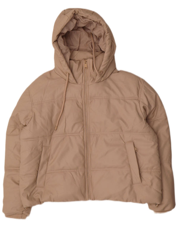 Zara oversize polstret hættejakke til kvinder, UK 14 Medium beige polyurethan