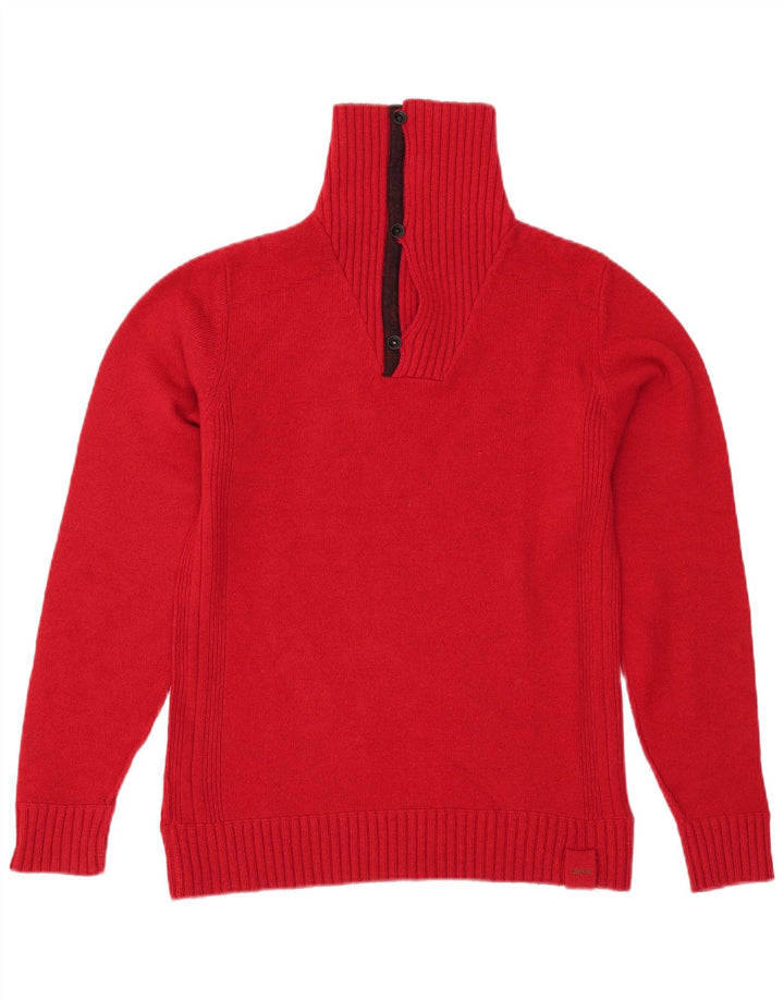 Gas Dame Button Neck Jumper Sweater UK 16 Large Red Wool