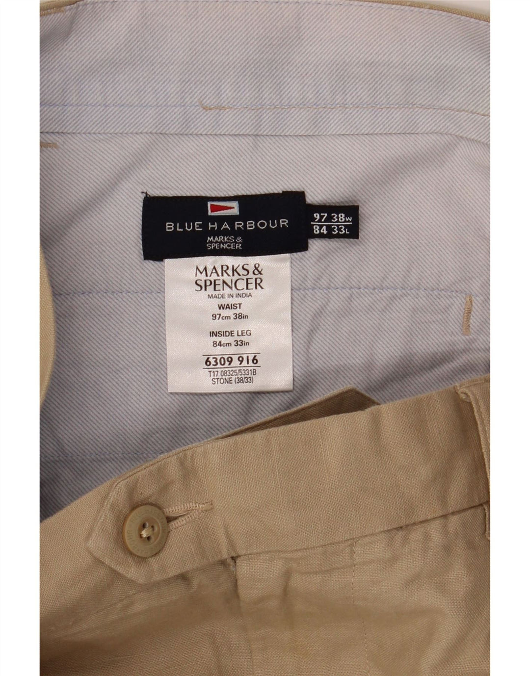 Marks & Spencer Herre Blue Harbor Straight Suit Bukser W38 L33 Beige