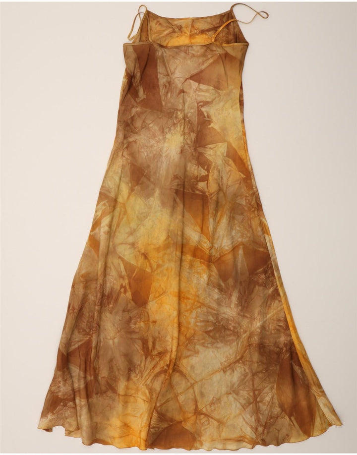 Vintage kvinders abstrakt mønster Maxi Slip Dress IT 44 Medium Brun Silke