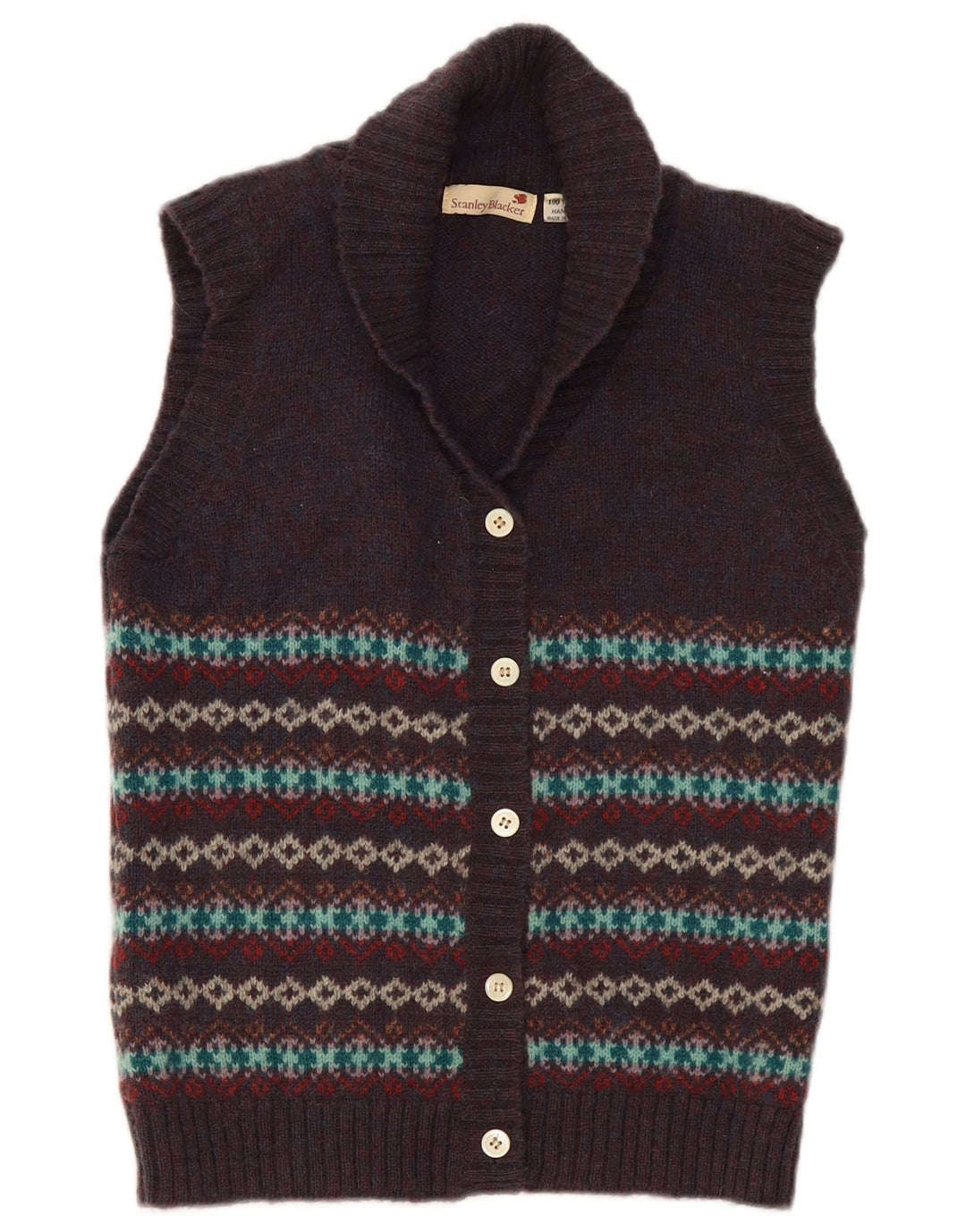 Stanley Blacker Dame Cardigan Sweater UK 10 Small Navy Blue Fair Isle