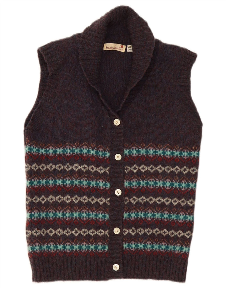 Stanley Blacker Dame Cardigan Sweater UK 10 Small Navy Blue Fair Isle