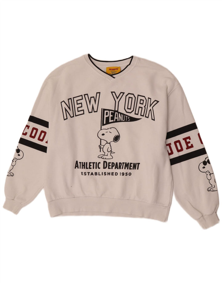 Pull & Bear Herre Peanuts Grafisk Sweatshirt Jumper Medium Hvid Colourblock