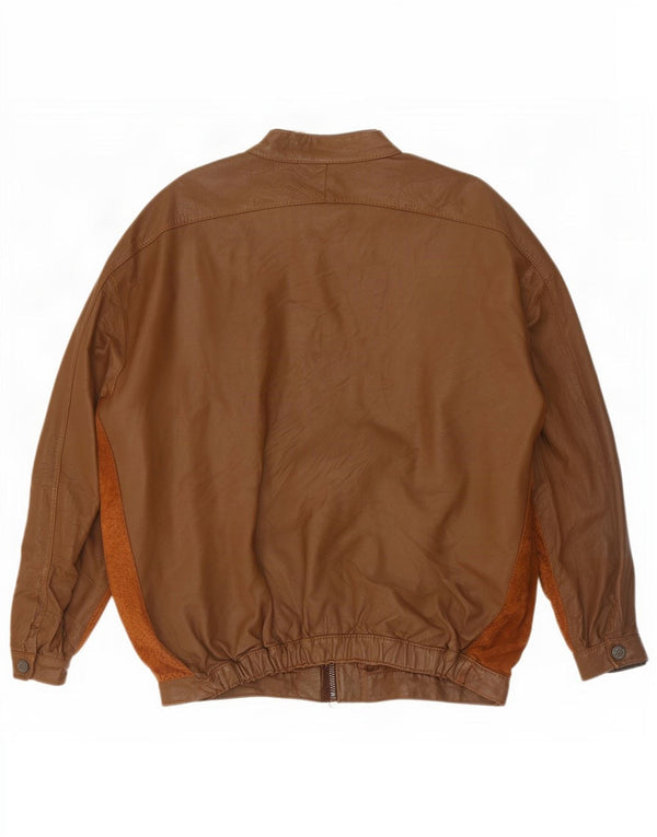 Vintage Mens Bomber Leather Jacket UK 38 Medium Brown Colourblock