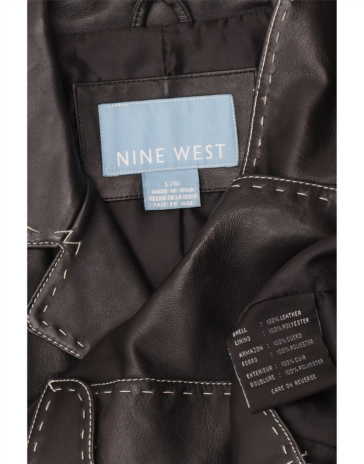 Nine West Womens 3-knaps læderblazerjakke UK 16 Stor sort læder