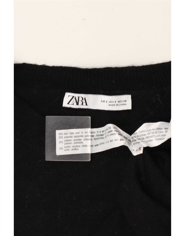 Zara Dame Oversized Crew Neck Jumper Sweater UK 10 Small Black Wool