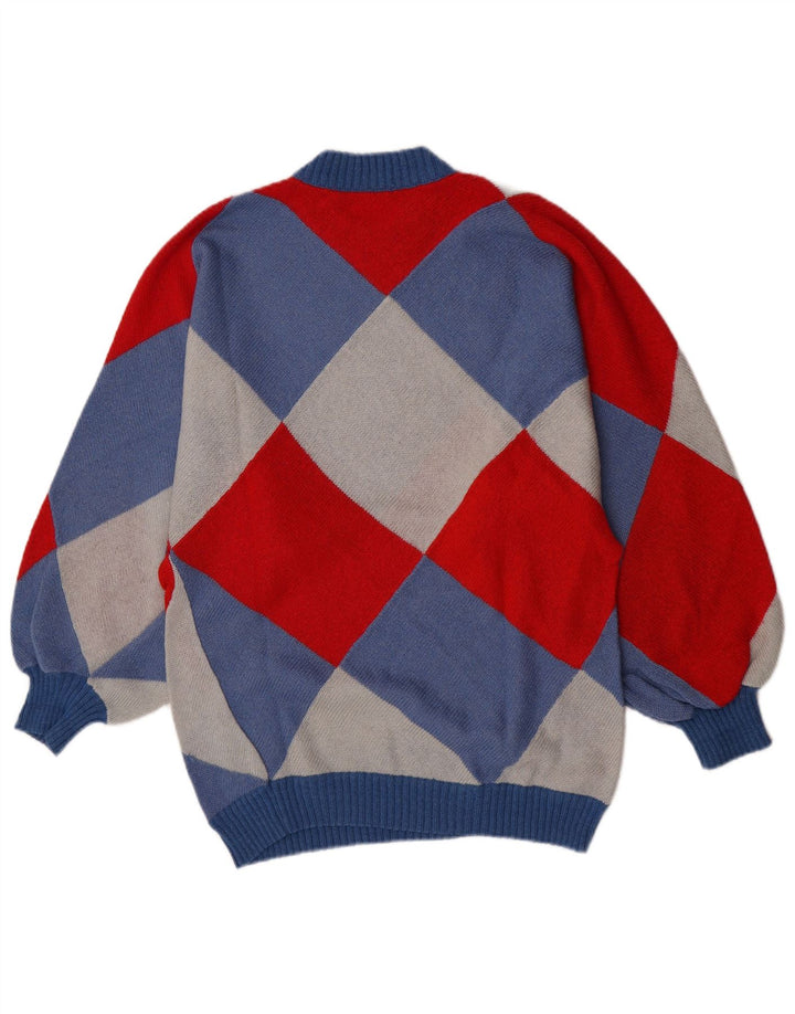 Vintage Herre Crew Neck Jumper Sweater Lille flerfarvet Argyle/Diamond