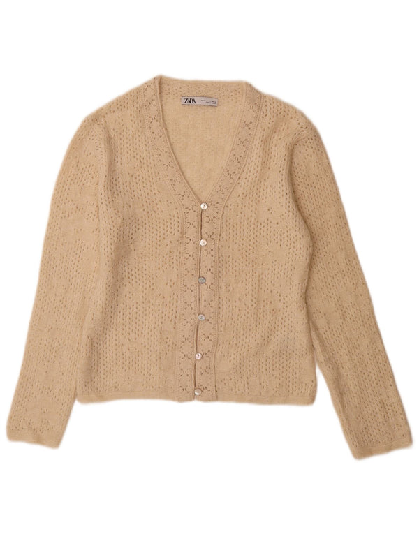 Zara Dame Cardigan Sweater UK 18 XL Beige Akryl