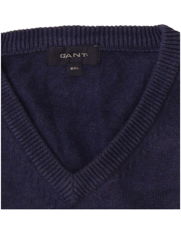 GANT Herre V-hals sweater 2XL marineblå bomuld