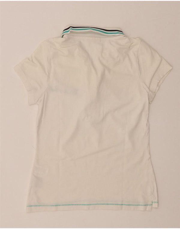 TÆNK PINK Grafisk poloshirt til kvinder UK 8 Lille hvid bomuld