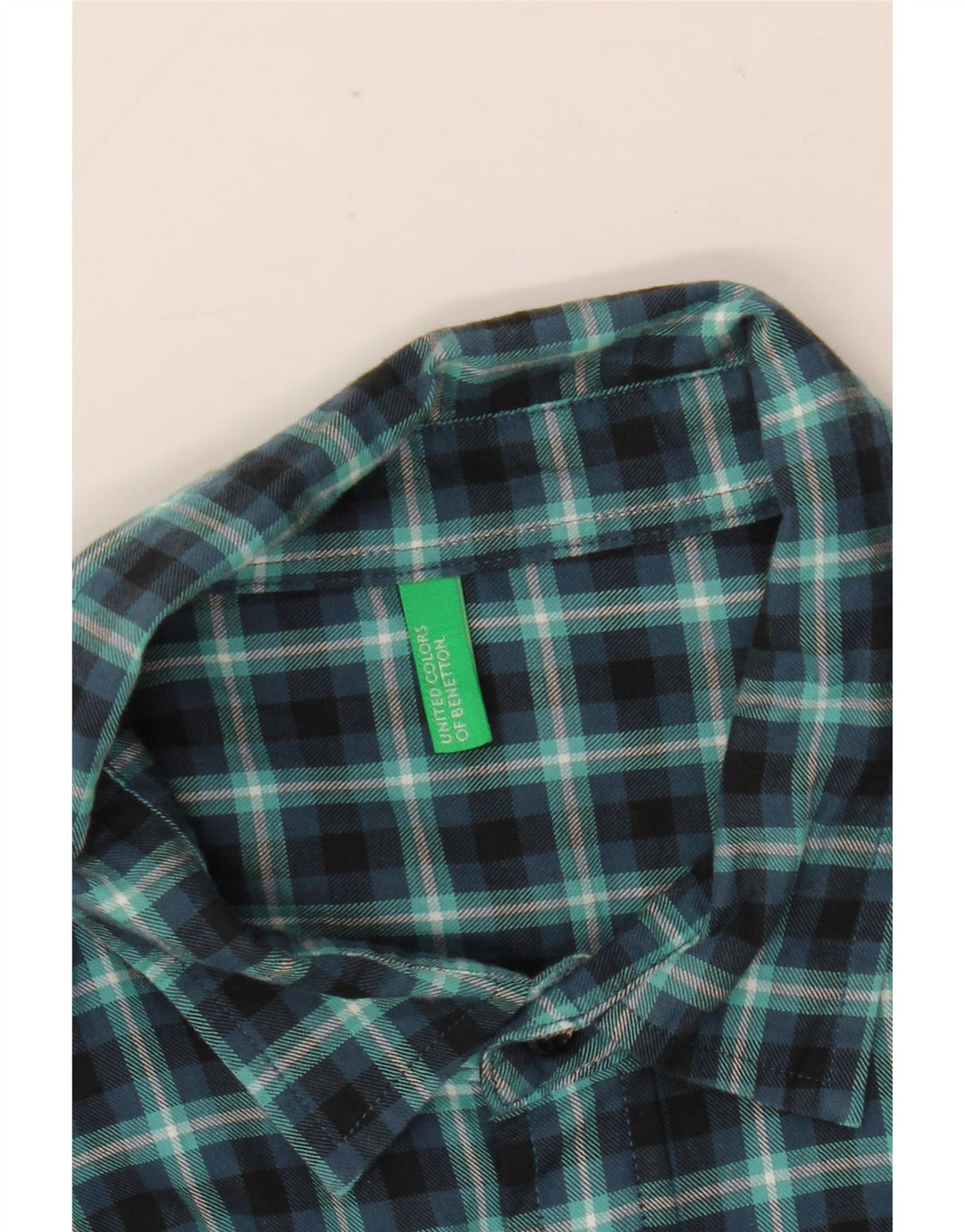 Benetton Herre høj flannelskjorte Stor marineblå Gingham