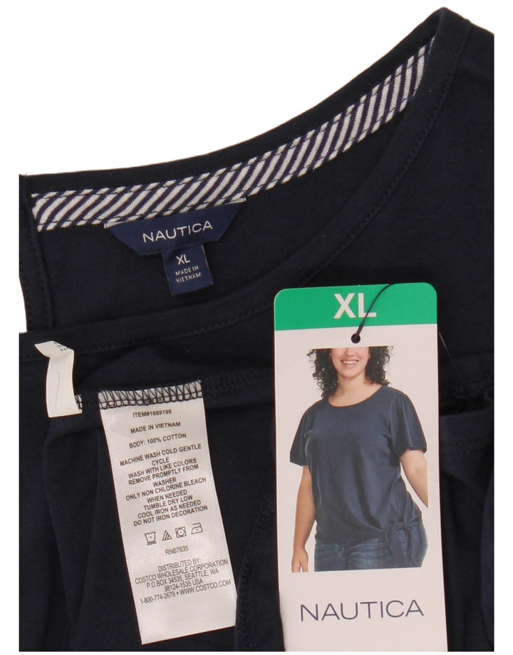NAUTICA Dame Front Tie Bluse Top UK 18 XL Navy Blue Bomuld