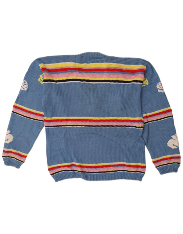 Vintage Womens Graphic V-Neck Jumper Sweater UK 14 Large Blue Striped