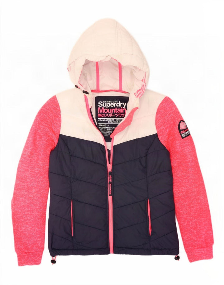 Superdry Polstret hættejakke til kvinder UK 12 Medium Navy Blue Colourblock