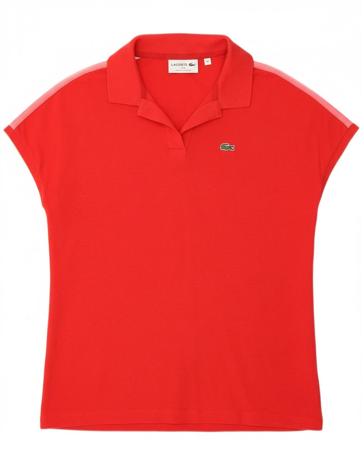 LACOSTE Womens Polo Shirt Size 40 Medium Red Colourblock Cotton