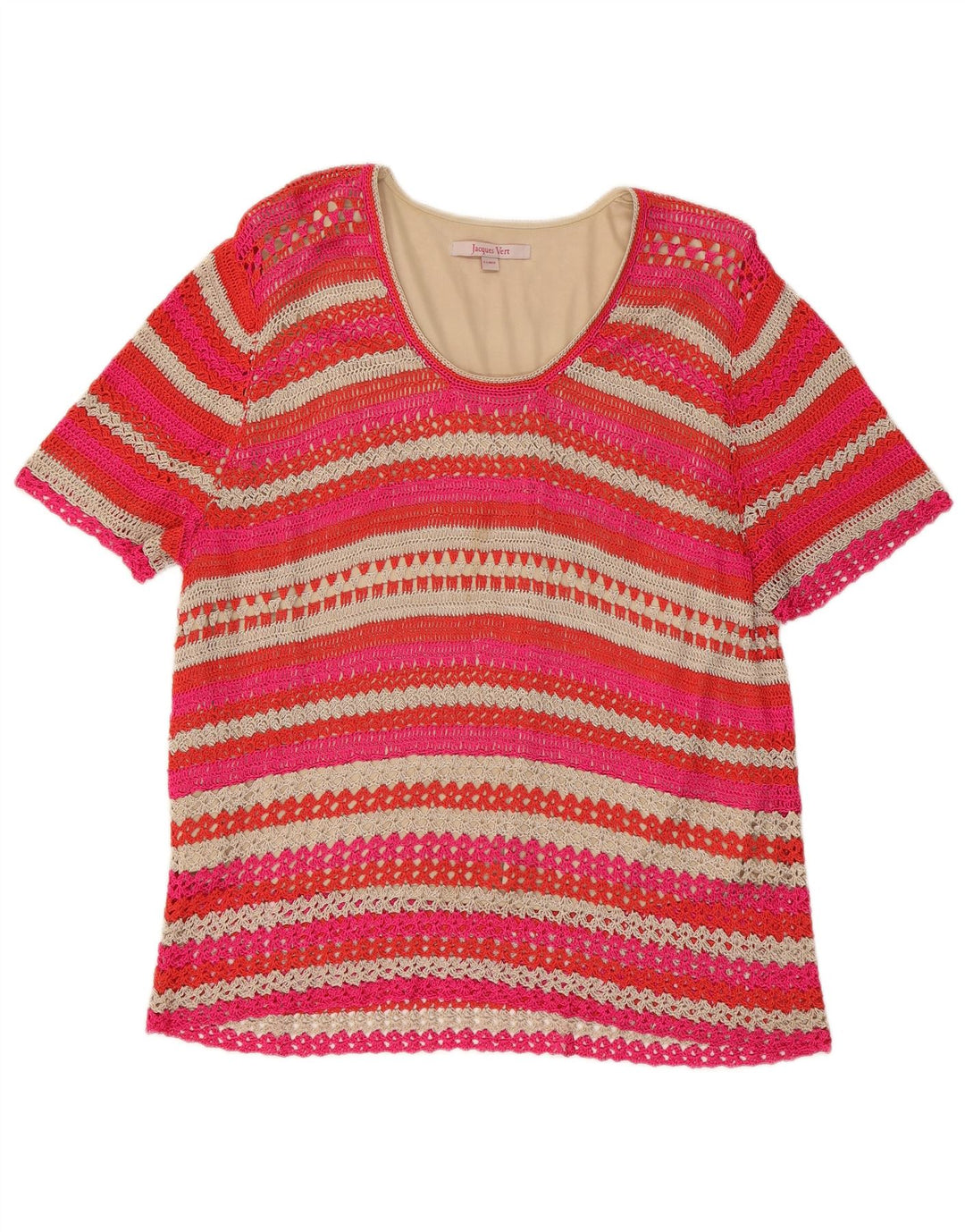 JACQUES VERT Womens Crochet Blouse Top UK 18 XL Multicoloured Striped