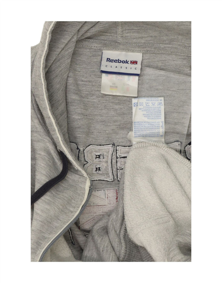 REEBOK Mens Graphic Zip Hoodie Sweater Small Grey Cotton Vintage Reebok and Second-Hand Reebok from Messina Hembry 