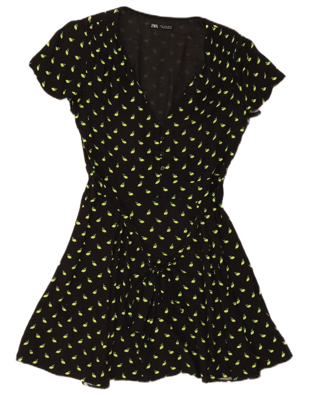 Zara Dame A-Line Kjole UK 12 Medium Sort Plettet